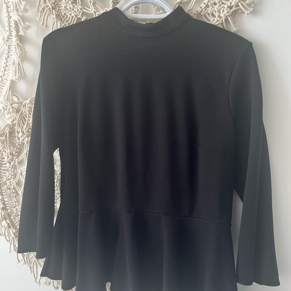 Lord & Taylor Black Boxy Blouse with Mandarin Collar - Picture 1 of 3